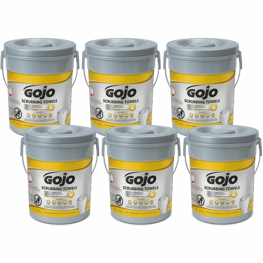 Gojo&reg, Scrubbing Towels - 10.50" Width x 13" Length - White - 72/Tub - 6 / Carton