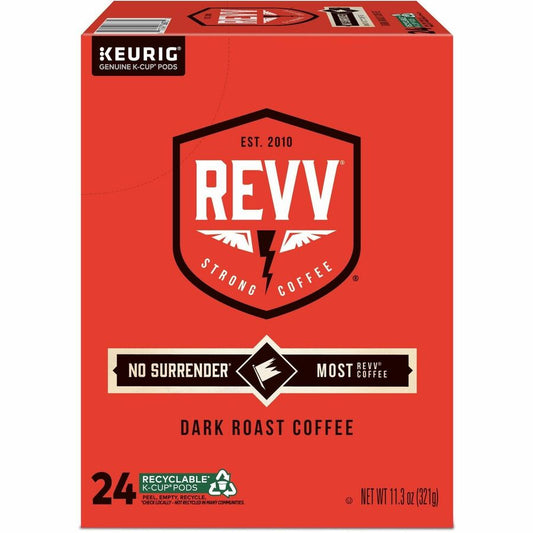 revv&reg, K-Cup, Pod No Surrender Coffee - Compatible with Keurig Brewer - Dark - K-Cup, Pod - Kosher - 24 / Box