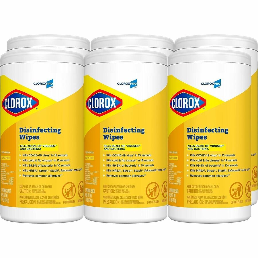 CloroxPro™, Disinfecting Wipes - For Multipurpose - Ready-To-Use - Wipe - Lemon Fresh Scent - Recommended For: Virus Remover, Bacteria Remover, Germs Remover - Bleach-free, Pre-moistened, Phosphorous-free, Easy Tear, Easy to Use, Antibacterial - Y...