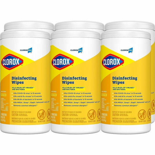 CloroxPro, Disinfecting Wipes - For Multipurpose - Ready-To-Use - Wipe - Lemon Fresh Scent - Recommended For: Virus Remover, Bacteria Remover, Germs Remover - Bleach-free, Pre-moistened, Phosphorous-free, Easy Tear, Easy to Use, Antibacterial - Y...