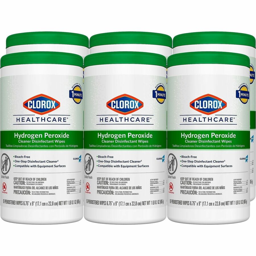 Clorox Healthcare Hydrogen Peroxide Cleaner Disinfectant Wipes - 9" Length x 6.75" Width - Bleach-free, Antibacterial - White - 95/Tub - 75 / Pallet