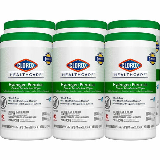 Clorox Healthcare Hydrogen Peroxide Cleaner Disinfectant Wipes - 9" Length x 6.75" Width - Bleach-free, Antibacterial - White - 95/Tub - 75 / Pallet
