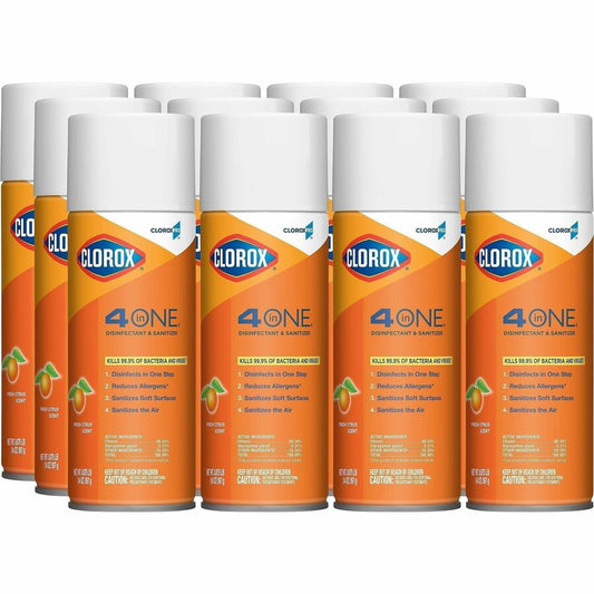 CloroxPro, 4 in One Disinfectant & Sanitizer - 14 fl oz (0.4 quart) - Fresh Citrus Scent - Deodorize, Disinfectant, Antibacterial - Orange - 133 / Pallet