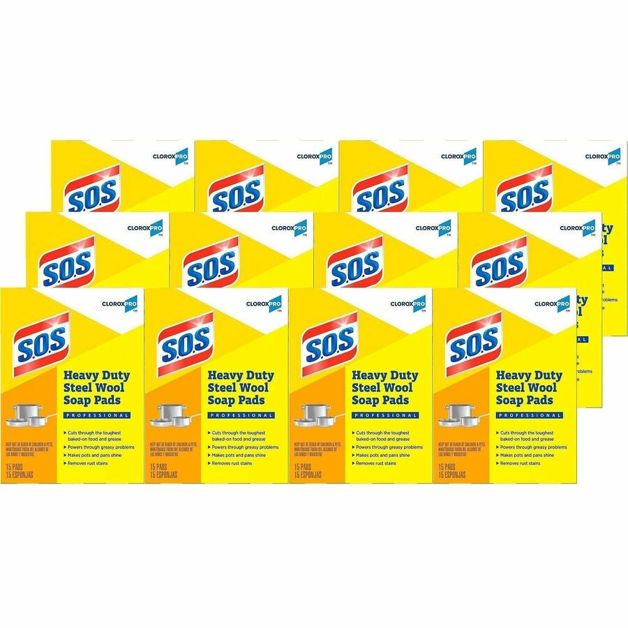 CloroxPro™, S.O.S&reg, Steel Wool Soap Pads - For Kitchen, Breakroom, Restaurant, Food Service Area, Cafeteria - Pad - 4" Length x 5" Width - Recommended For: Baked-on Food Remover, Residue Remover, Hard Water Remover, Stain Remover, Grease Remove...