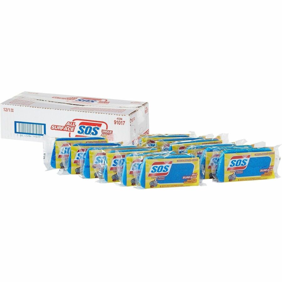 S.O.S All Surface Scrubber Sponge - 4.5" Height x 2.5" Width x 0.9" Depth - 175 / Bundle - Cellulose, Scrim - Blue
