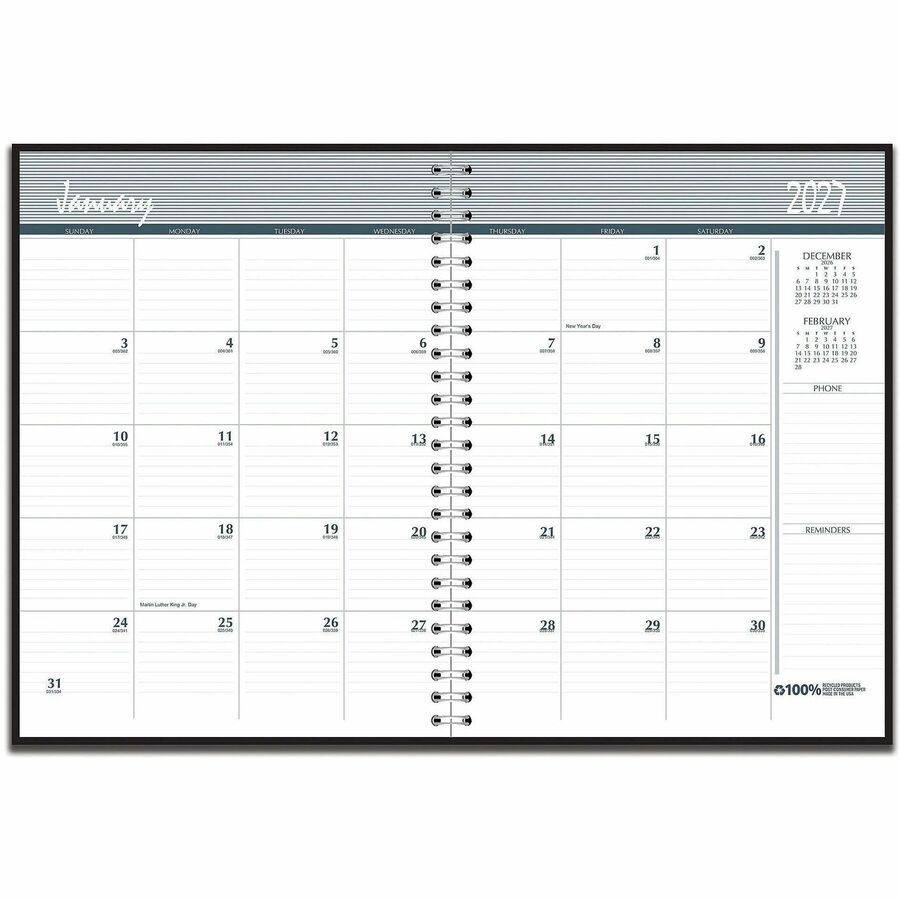 House of Doolittle 2680-02 Planner - Regular - Monthly - 24 Month - January 2027 to December 2028 - Blue Sheet - Wire Bound - Black Cover - 1 Each