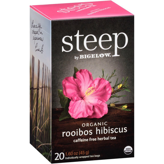 Steep by Bigelow&reg, Rooibos Hibiscus Herbal Tea Bag - Herbal Tea - 1.6 oz - 20 Teabag - Decaffeinated - GMO Free - Kosher - Organic - 20 / Box