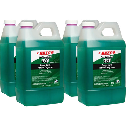 Betco Green Earth FastDraw 13 Natural Degreaser - Concentrate - 67.6 fl oz (2.1 quart) - Bio-based, Phosphate-free, Spill Proof - Dark Green - 4 / Carton