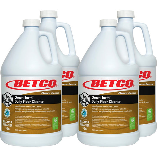 Betco Green Earth Daily Floor Cleaner - Concentrate - 128 fl oz (4 quart) - pH Neutral, Fragrance-free, Deodorize, Pleasant Scent - Yellow - 4 / Carton