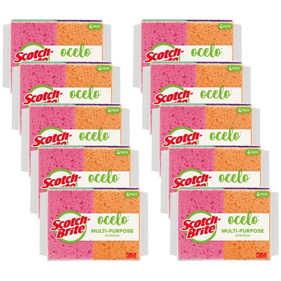 Scotch-Brite StayFresh Sponges - 5.8" Height x 4.6" Width x 4.6" Depth - 4/Pack - 10 / Carton - Cellulose - Assorted