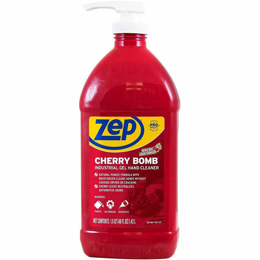 Zep Cherry Bomb Gel Hand Cleaner - Mild Cherry Scent - 1.50 quart - Dirt Remover, Grime Remover, Odor Remover, Grease Remover, Paint Remover, Adhesive Remover, Ink Remover, Soil Remover, Oil Remover, Tar Remover, Carbon Remover, ... - Hand, Skin - Mois...