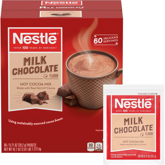 Nestle&reg, Milk Chocolate Single-Serve Hot Chocolate Packets - Hot Chocolate, Cocoa - 60 / Box
