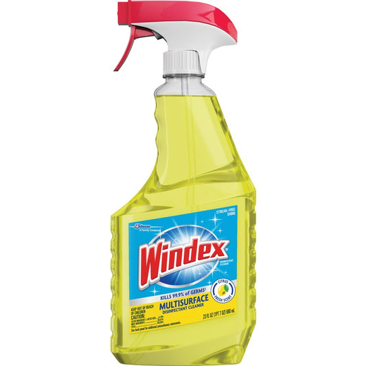 Windex&reg, MultiSurface Disinfectant Spray - Ready-To-Use - 23 fl oz (0.7 quart) - Fresh Citrus Scent - Residue-free, Non-porous - Yellow Bottle - 8 / Carton