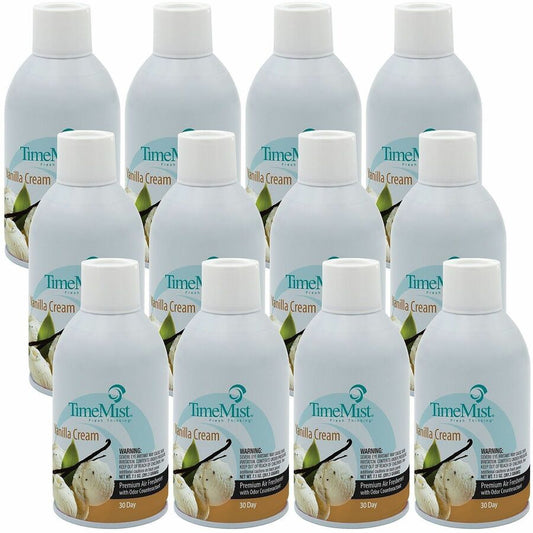 TimeMist Metered 30-Day Vanilla Cream Scent Refill - Spray - 6000 ft� - 5.3 fl oz (0.2 quart) - Vanilla Cream - 30 Day - Long Lasting, Odor Neutralizer - 12 / Carton