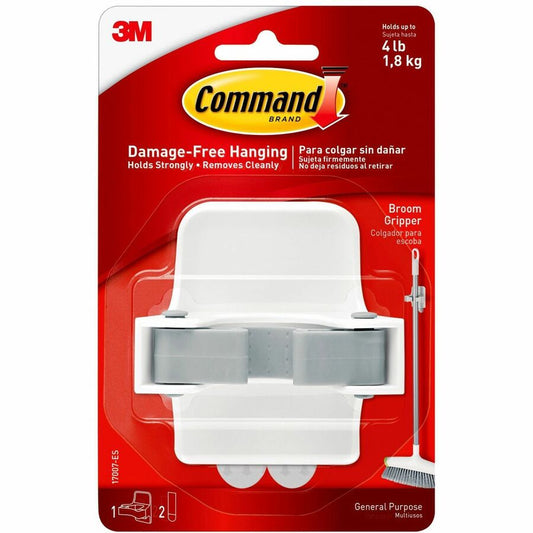 Command Broom Grippers - 4 lb (1.81 kg) Capacity - 4" Height x 5.2" Width - for Broom - Plastic - White, Clear - 6/Bag - 2 / Carton