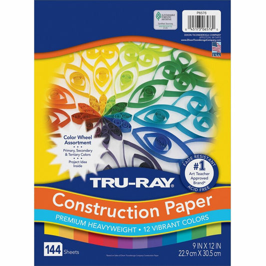 Tru-Ray Color Wheel Construction Paper - Project - 144 Piece(s) - 12" Height x 9" Width x 1" Length - Yellow, Gold, Orange, Festive Red, Holiday Red, Magenta, Violet, Purple, Blue, Turquoise, Holiday Green, ... - 1 Pack