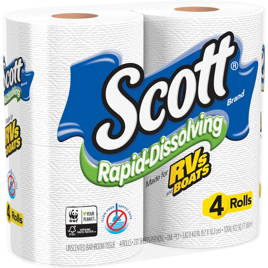 Scott Rapid-Dissolving Toilet Paper - WhitePack - 4/Pack - 12 / Carton