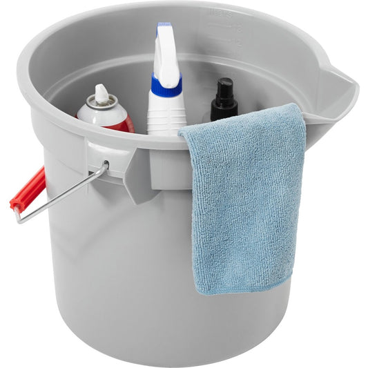 Rubbermaid Commercial Brute 14-quart Round Bucket - 3.50 gal - Heavy Duty, Rust Resistant, Bend Resistant, Graduated, Handle, Stackable, Pour Spout - 11.2" - Plastic, Steel - Gray - 6 / Carton