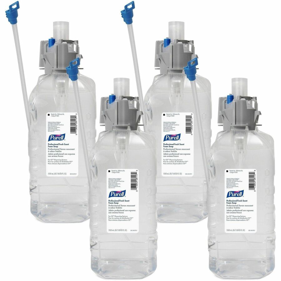 PURELL&reg, 1500mL Refill Fresh Scent Foam Soap - Fresh Scent - 1.59 quart - Kill Germs - Hand - Clear - Dye-free, Paraben-free, Phthalate-free, Hygienic - 4 / Carton
