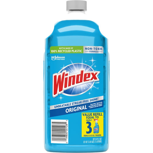 Windex&reg, Original Glass Cleaner Refill - 67.6 fl oz (2.1 quart) - Streak-free, Film-free, Phosphate-free - Blue Bottle - 6 / Carton