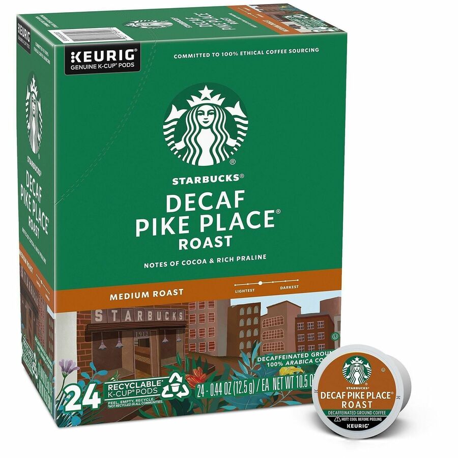 Starbucks K-Cup Decaf Pike Place Roast Coffee - K-Cup - Pike Place Roast - Decaffeinated - 24 / Box