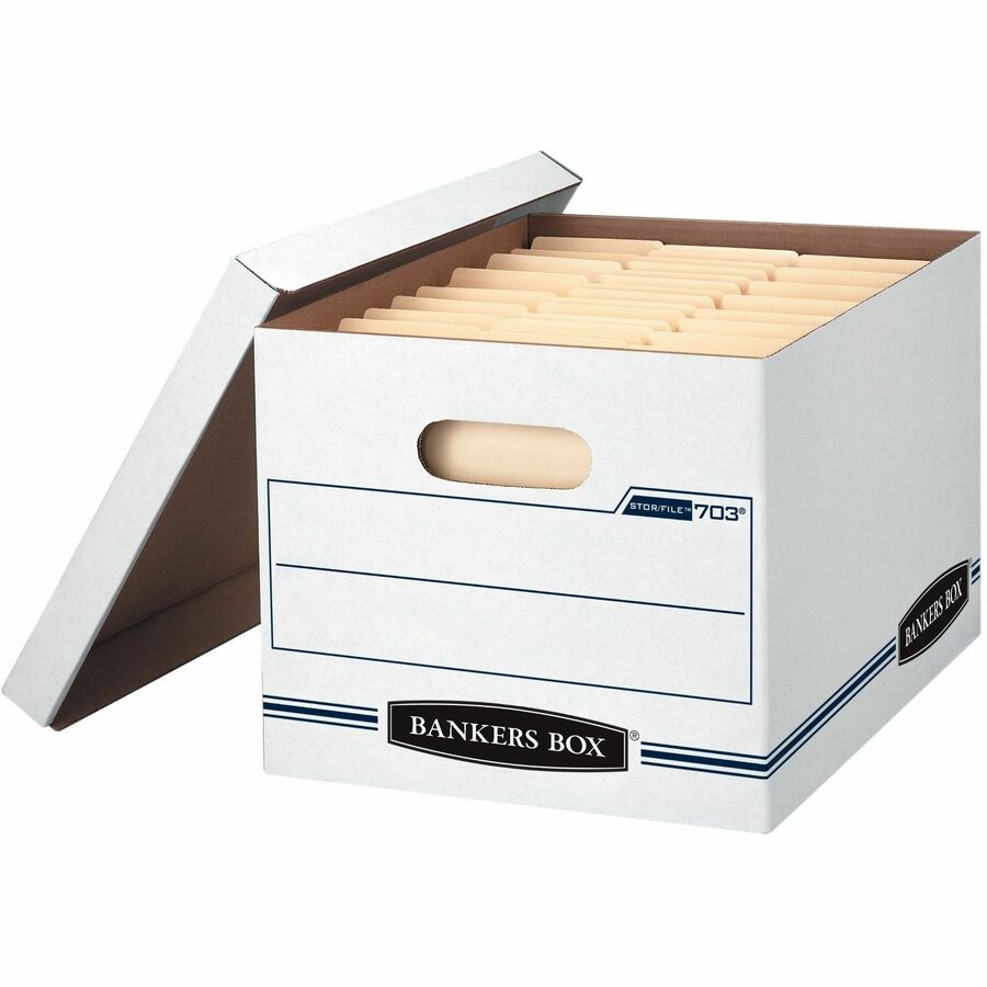 Bankers Box STOR/FILE Storage Box - Internal Dimensions: 12" Width x 15" Depth x 10" Height - External Dimensions: 12.5" Width x 16.3" Depth x 10.5" Height - 450 lb - Media Size Supported: Letter, Legal - Lift-off Closure - Light Duty - Stackable - Whi...