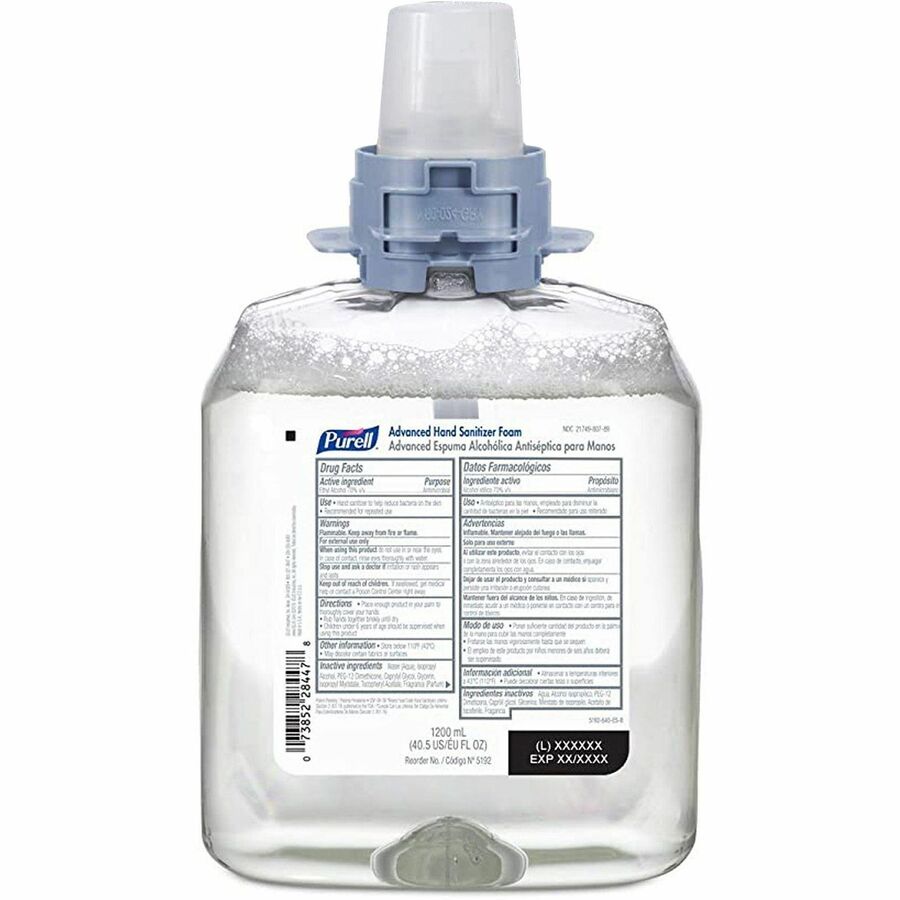 PURELL&reg, Hand Sanitizer Foam Refill - 1.27 quart - Kill Germs - Hand - Moisturizing - Clear - 1 Each