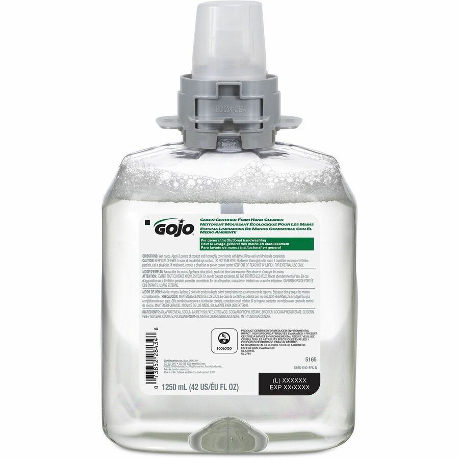 Gojo&reg, FMX-12 Refill Green Certified Foam Hand Soap - 1.32 quart - Hand - Clear - Fragrance-free, Rich Lather, Antibacterial-free, Triclosan-free, Paraben-free, Phthalate-free, Bio-based - 1 Each