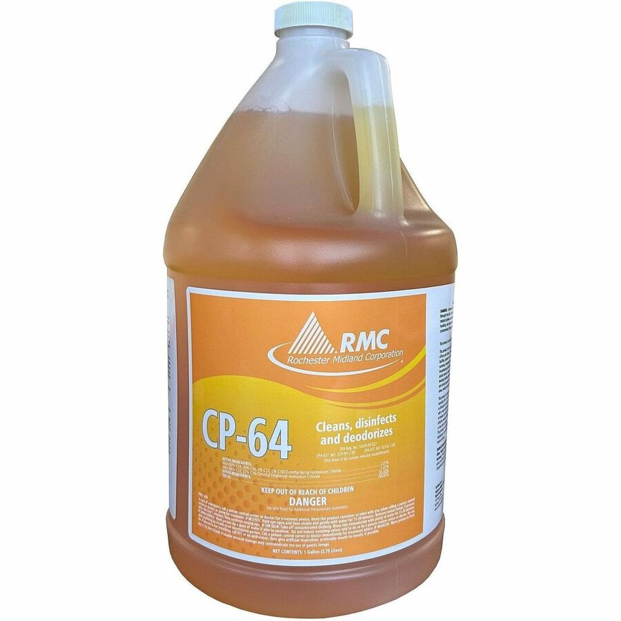 RMC CP-64 Hospital Disinfectant - Concentrate - 128 fl oz (4 quart) - Fresh Lemon Scent - Virucidal, Deodorize - Yellow - 4 / Carton