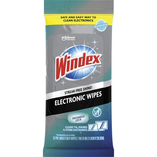 Windex&reg, Electronic Wipes - For Multipurpose, Multi Surface - Non-drip, Ammonia-free, Pre-moistened, Streak-free, Residue-free, Damage Resistant - White - 25/Packet - 12 / Carton