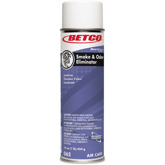Betco BestScent Smoke/Odor Eliminator Aerosol - Aerosol - 500 Sq. ft. - 16 fl oz (0.5 quart) - Spring & Renewal - 12 / Carton