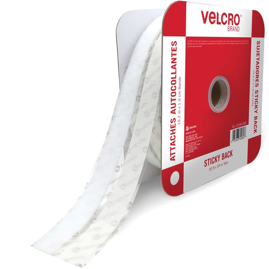 VELCRO&reg, Sticky Back Fasteners - 16.67 yd Length x 0.75" Width - White - 1 Roll