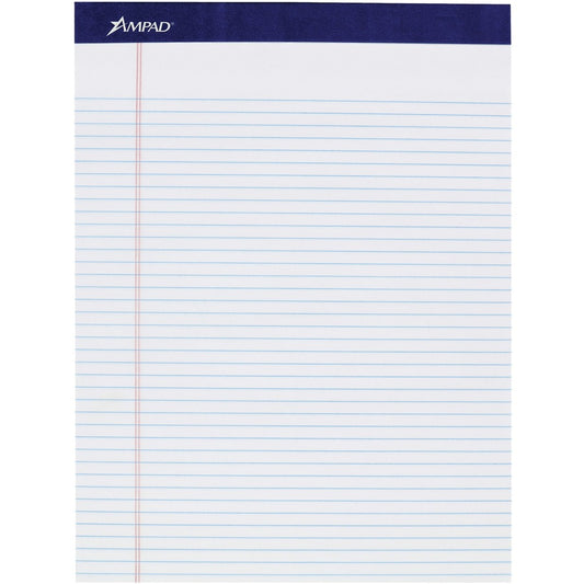 Ampad Legal Ruled Writing Pad - Legal Ruled Front Ruling - 1" Height x 8.5" Width x 11.8" Length - Smooth Surface, Perforated, Sturdy Back - 4 / Pack