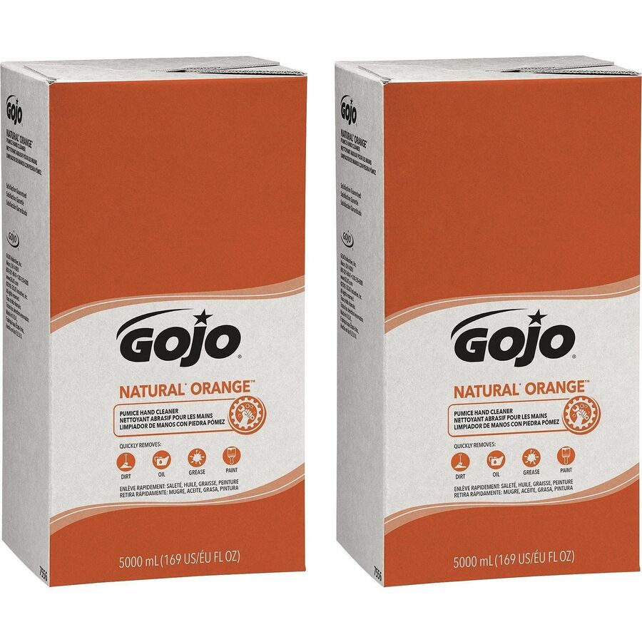 Gojo&reg, Natural Orange Pumice Hand Cleaner - Citrus Scent - 1.32 gal - Oil Remover, Grease Remover, Dirt Remover, Soil Remover - Hand - White - Fast Acting - 2 / Carton