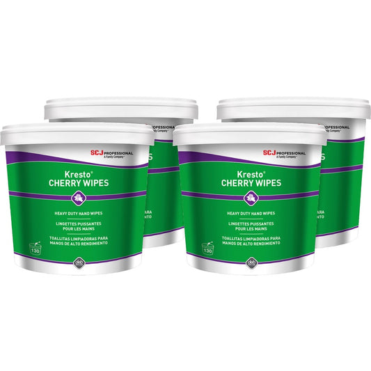 SC Johnson Kresto Heavy-Duty XL Hand Wipes - Cherry - 10" Width x 12" Length - White, Red - Polypropylene - 130/Bucket - 4 / Carton
