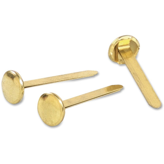 ACCO Solid Brass Round Head Fasteners - 1.25" Shank - 0.5" Diameter - Brass - Brass - 100 / Box
