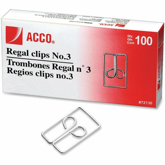 ACCO Regal Owl Paper Clips - Small, Medium - No. 3 - 1" Size Capacity - for Paper, Document - Strong, Tear Resistant, Scratch Resistant - Silver - Steel - 100 / Box