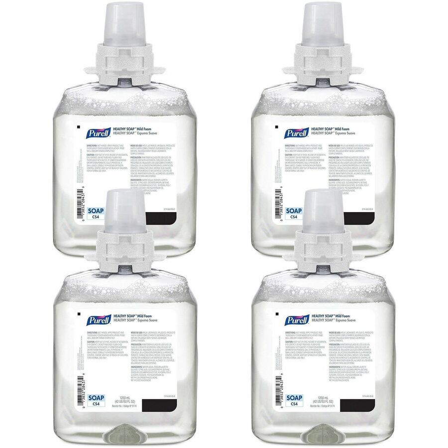 PURELL&reg, CS4 HEALTHY SOAP Mild Foam Refill - 1.32 quart - Dirt Remover, Kill Germs - Hand - Moisturizing - Dye-free, Fragrance-free - 4 / Carton