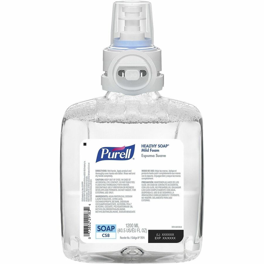 PURELL&reg, CS8 Refill HEALTHY SOAP Mild Foam - Fresh Fruit Scent - 1.27 quart - Dirt Remover, Kill Germs - Hand, Skin - Moisturizing - Dye-free, Fragrance-free, Bio-based - 2 / Carton