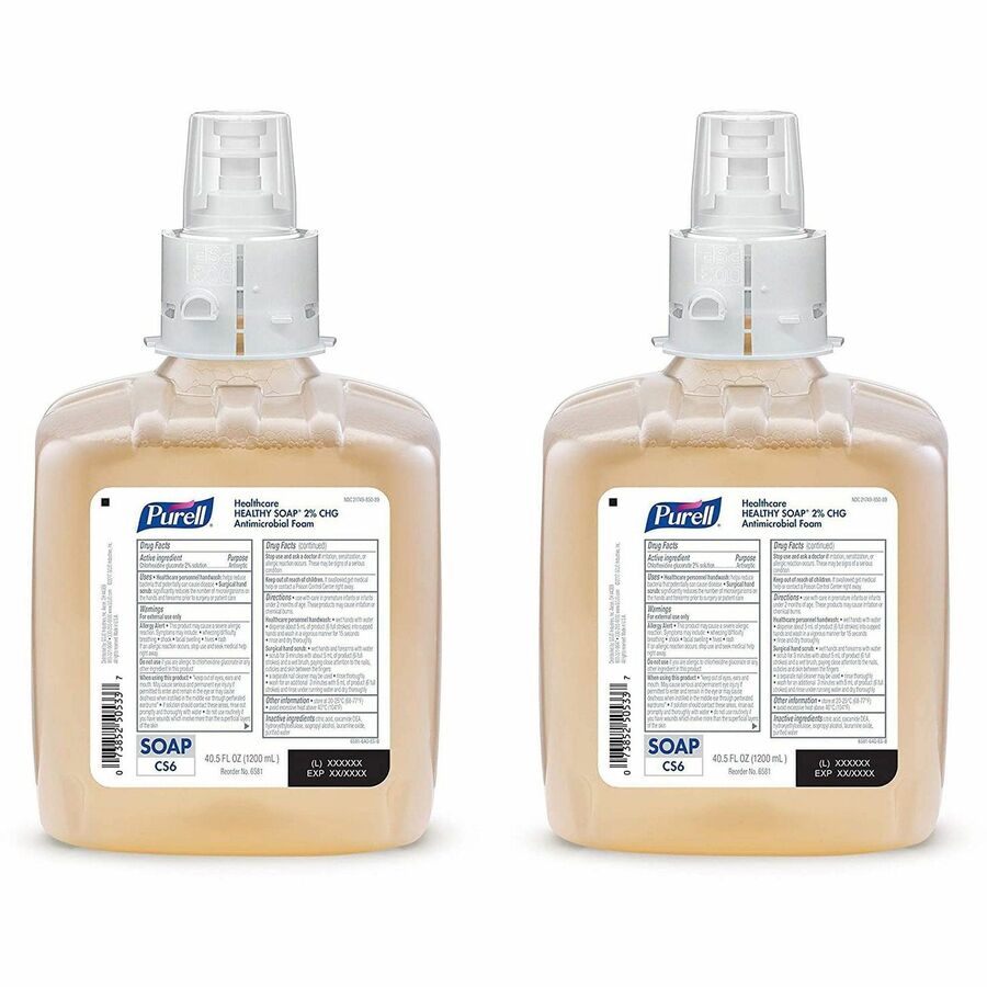 PURELL&reg, CS6 Healthcare HEALTHY SOAP 2% CHG Antimicrobial Foam - 1.32 quart - Kill Germs, Bacteria Remover - Hand, Hospital, Healthcare, Skin - Moisturizing - Non-irritating, Dye-free, Fragrance-free, Hygienic, Rich Lather - 2 / Carton