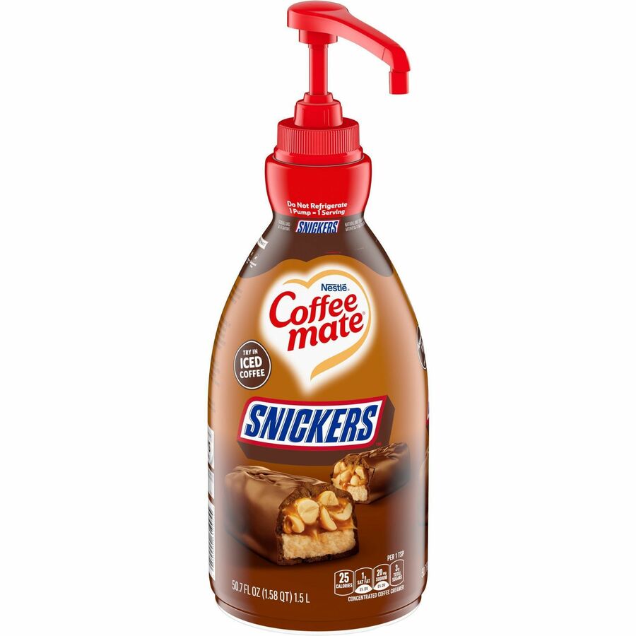Coffee mate Snickers Liquid Concentrate Coffee Creamer - Pump Bottle - Snicker Flavor - 50.70 fl oz (1.50 L)Bottle - 1 Each