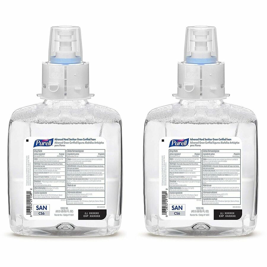 PURELL&reg, Hand Sanitizer Foam Refill - Fragrance-free Scent - 1.27 quart - Pump Bottle Dispenser - Kill Germs - Hand, Healthcare - Moisturizing - Hygienic, Bio-based, Dye-free - 2 / Carton