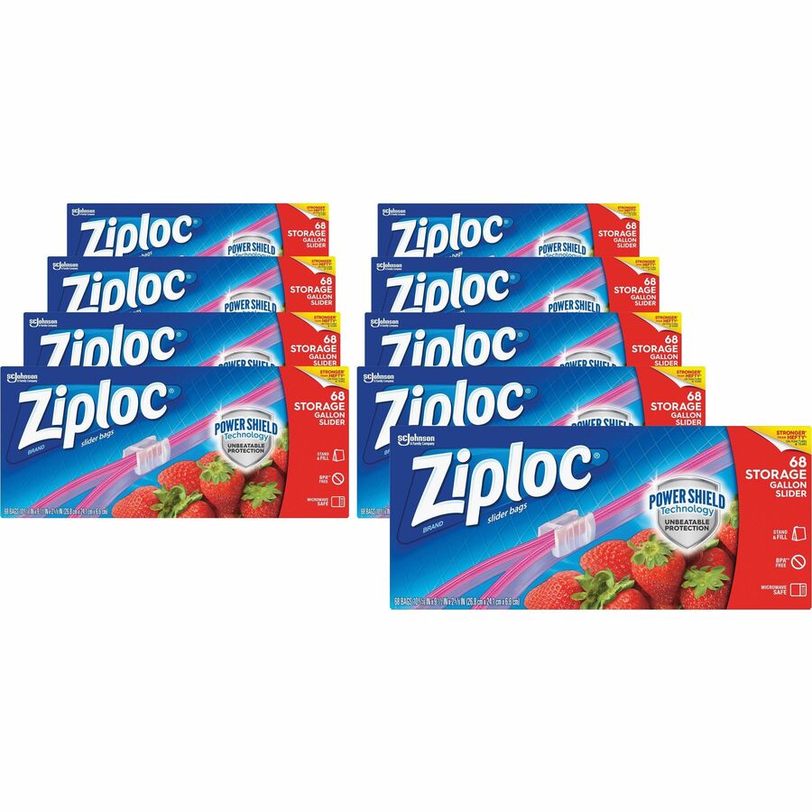 Ziploc&reg, Gallon Storage Slider Bags - Large Size - 1 gal Capacity - 9.50" Length x 10.56" Width - Sliding Closure - Blue - Food, Supplies - 68/Box - 9 / Carton