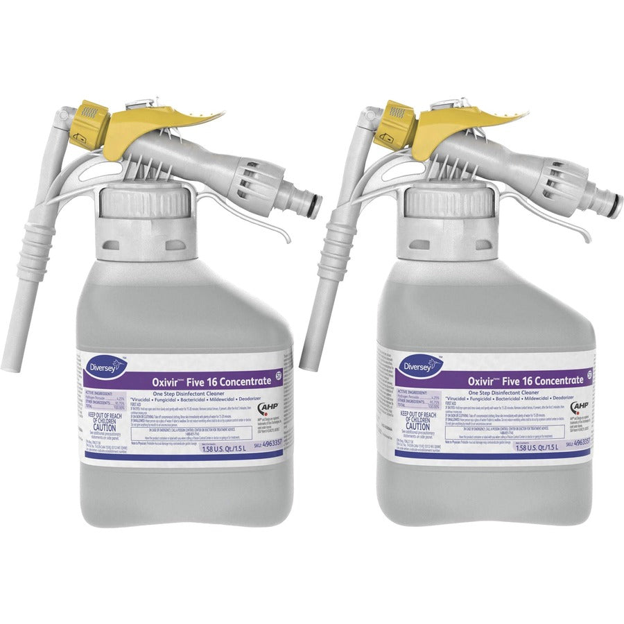 Diversey Oxivir Five 16 Concentrate Cleaner - Ready-To-Use/Concentrate - 50.7 fl oz (1.6 quart) - Characteristic Scent - Fast Acting, VOC-free, NPE-free, Virucidal, Bactericide, Fungicide, Fragrance-free - Clear - 2 / Box