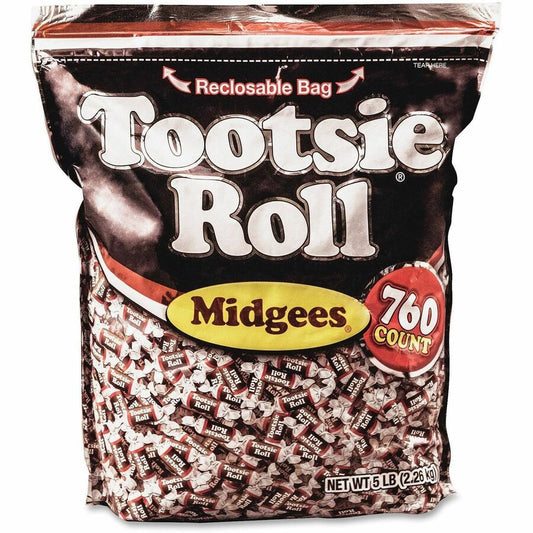 Tootsie Roll Midgees Candy - Assorted - Individually Wrapped, Resealable Container - 5 lb - 760 Bag - 1 Bag