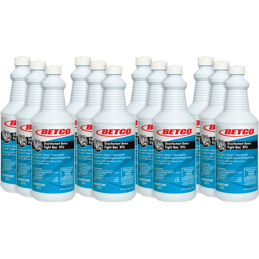 Betco Fight-Bac RTU Disinfectant Cleaner - For Multi Surface - Ready-To-Use - Spray - 32 fl oz (1 quart) - Citrus Floral Scent - Recommended For: Grease Remover, Soil Remover, Virus Remover - Deodorize, Anti-bacterial - Clear - 12 / Carton