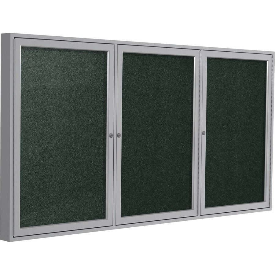Ghent 3 Door Enclosed Vinyl Bulletin Board with Satin Frame - 48" Board Height x 72" Board Width - Ebony Vinyl Surface - Weather Resistant, Water Resistant, Damage Resistant, Tackable, Lockable, Durable, Self-healing, Shatter Resistant, Customizable, T...