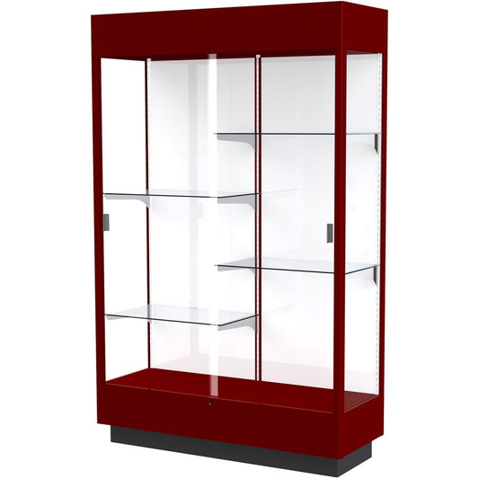 Waddell 4' Lighted Floor Case - 48" Width x 18" Depth x 76" Height - Sliding Door(s) - Lockable, Leveler, Durable, Adjustable Shelf, Mirrored Back - Cordovan - Wooden - TAA Compliant