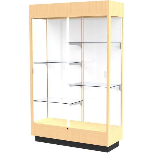 Waddell 4' Lighted Floor Case - 48" Width x 18" Depth x 76" Height - Sliding Door(s) - Lockable, Leveler, Durable, Adjustable Shelf, Mirrored Back - Natural Maple - Wooden - TAA Compliant