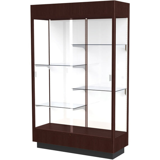 Waddell 4' Lighted Floor Case - 48" Width x 18" Depth x 76" Height - Sliding Door(s) - Lockable, Leveler, Durable, Adjustable Shelf, Mirrored Back - Java - Wooden - TAA Compliant